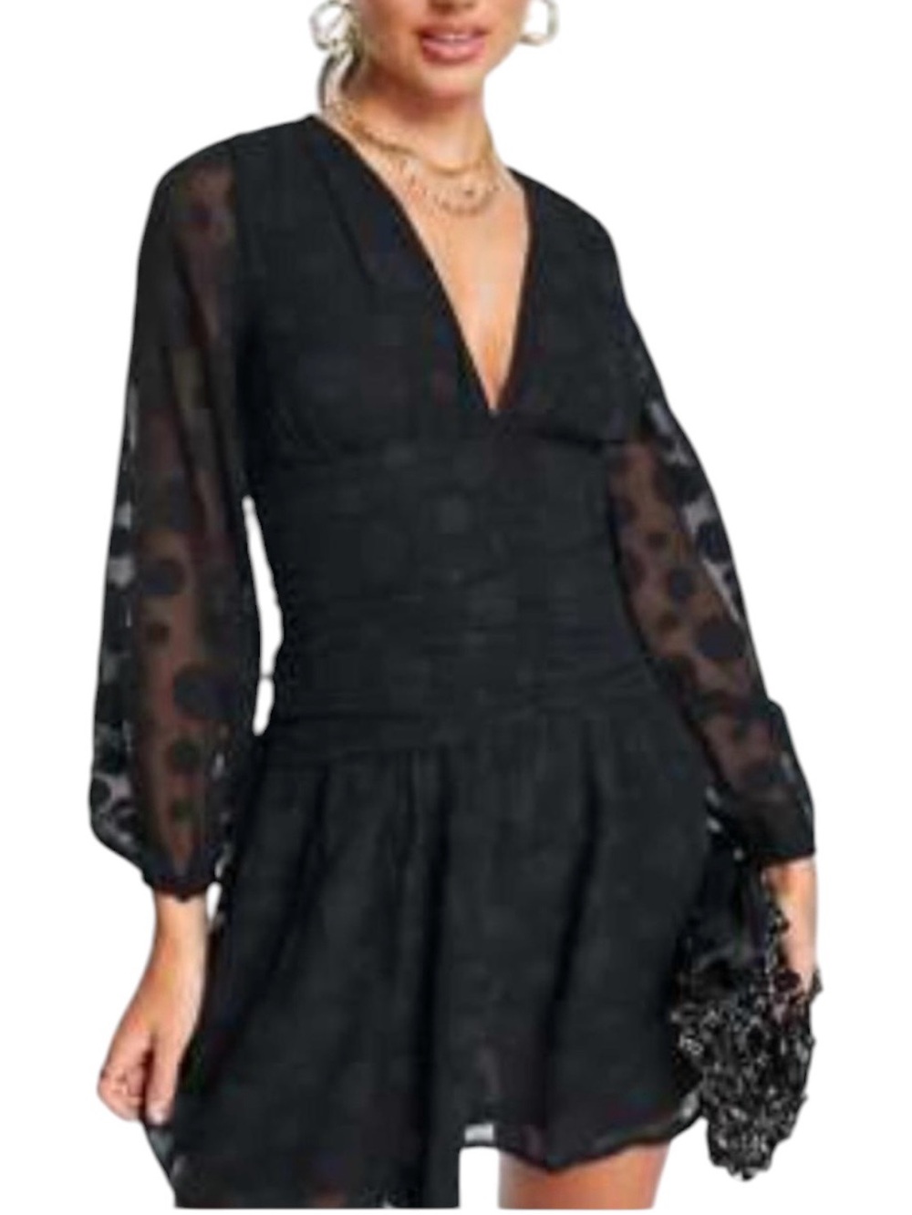 ASOS Black Sheer Dot Dress Vneck Mini 6 S Cocktail LBD